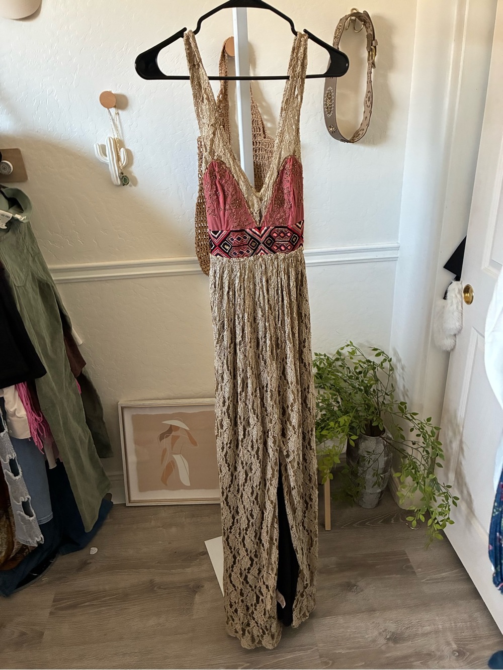 $420 FREE PEOPLE Sz 6 CRUSHED GOLD PARTY EMBELLISHED DRESS BLACKENED GOLD Boho - Picture 6 of 9